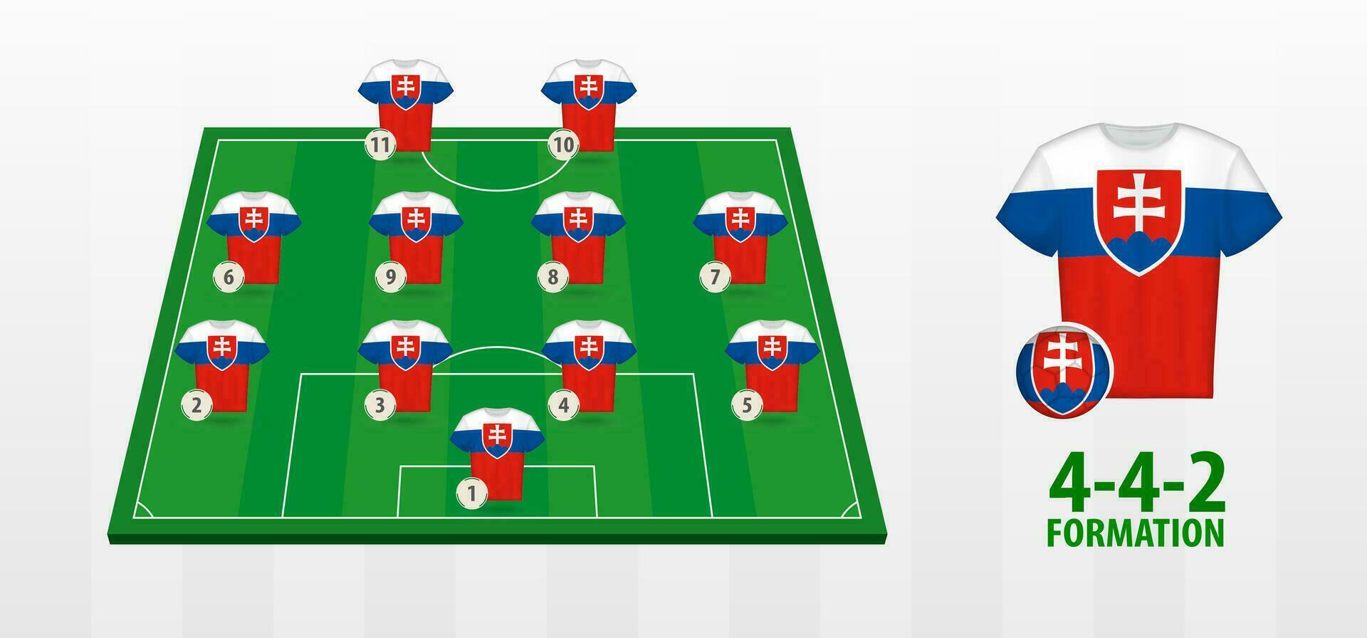 Slovakia National Football Team Formation on Football Field. vector