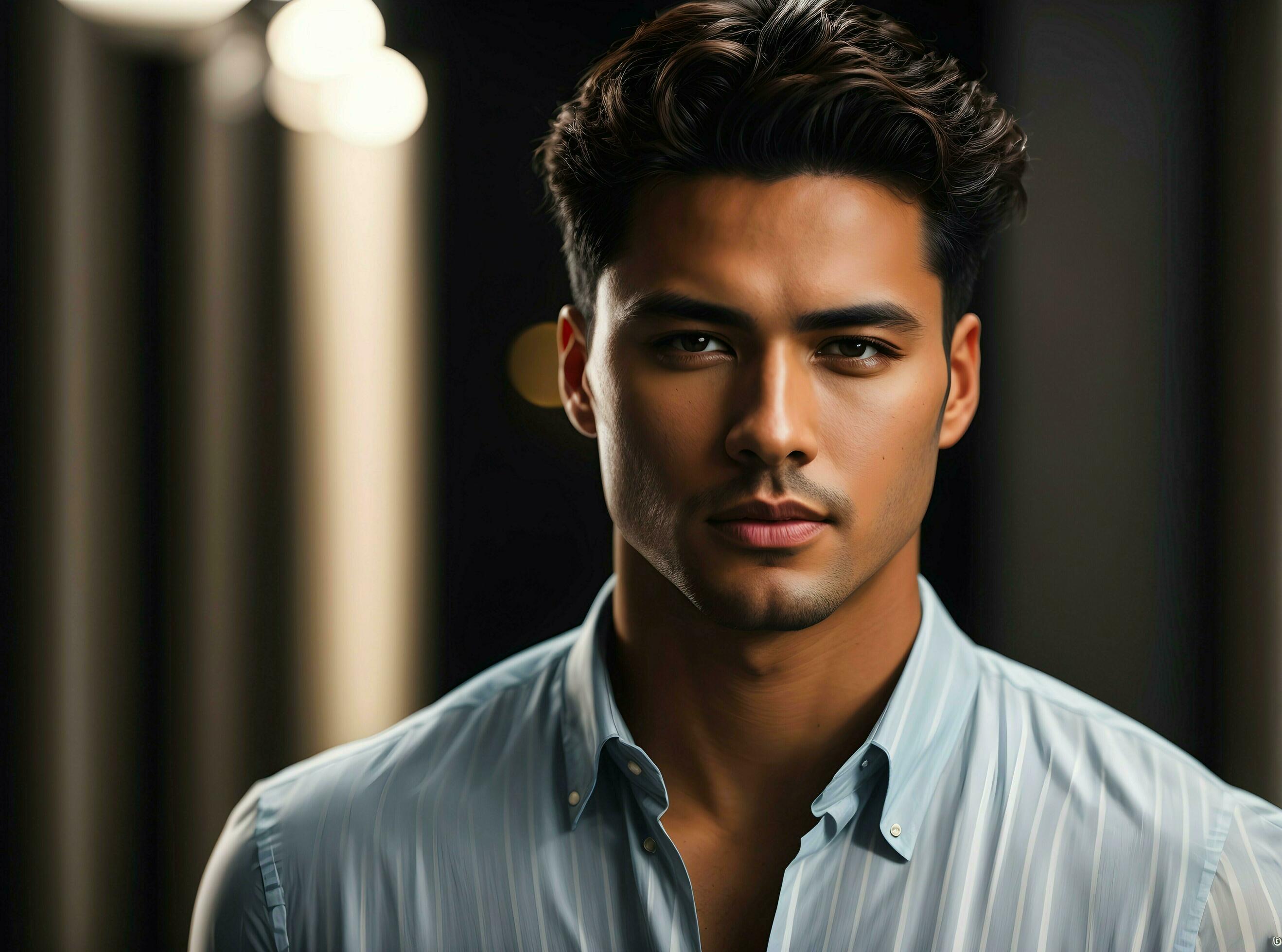 Ai generative Portrait of handsome male model, fashion background ...