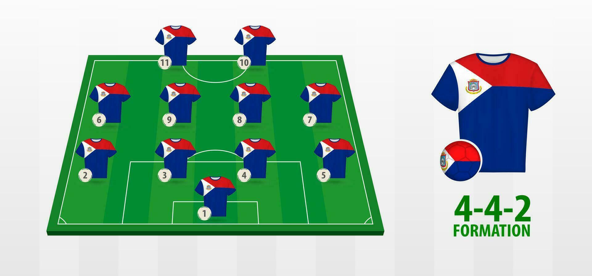 Sint Maarten National Football Team Formation on Football Field. vector