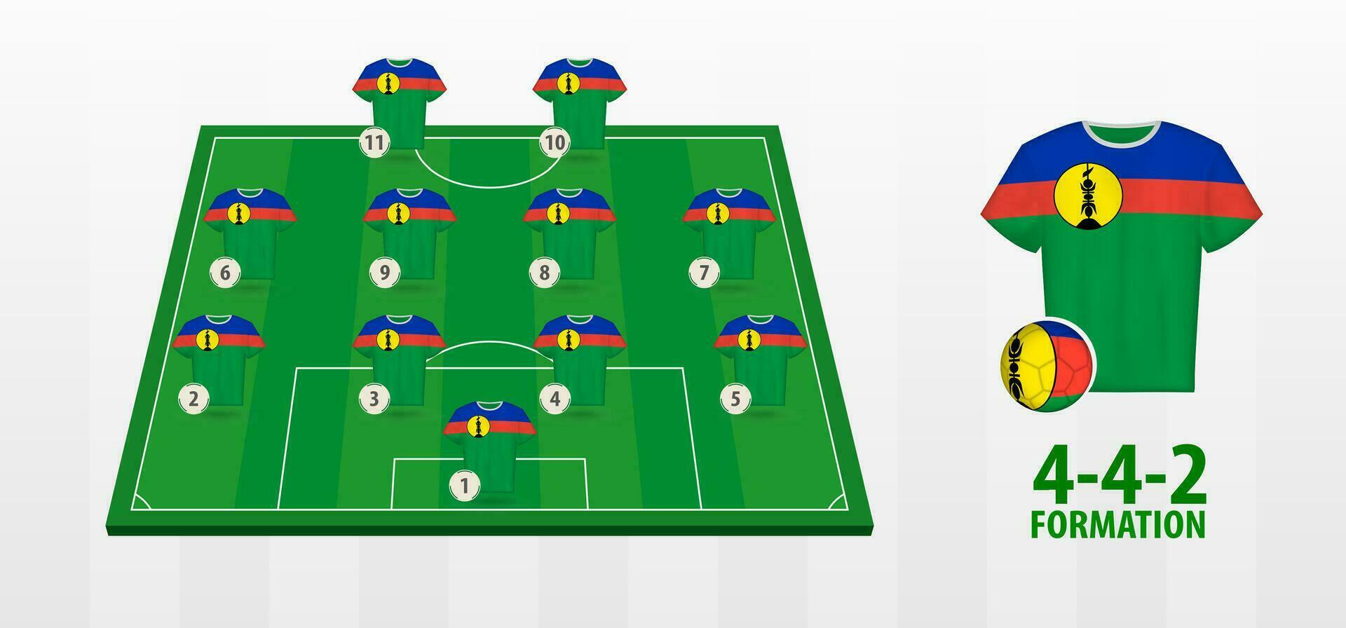 New Caledonia National Football Team Formation on Football Field. vector