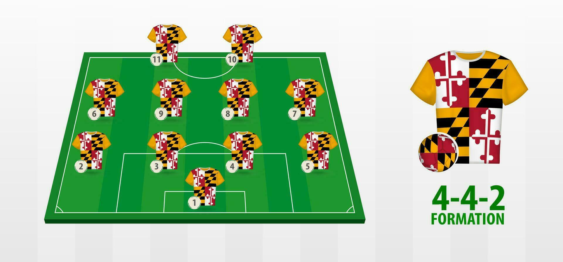 Maryland nacional fútbol americano equipo formación en fútbol americano campo. vector