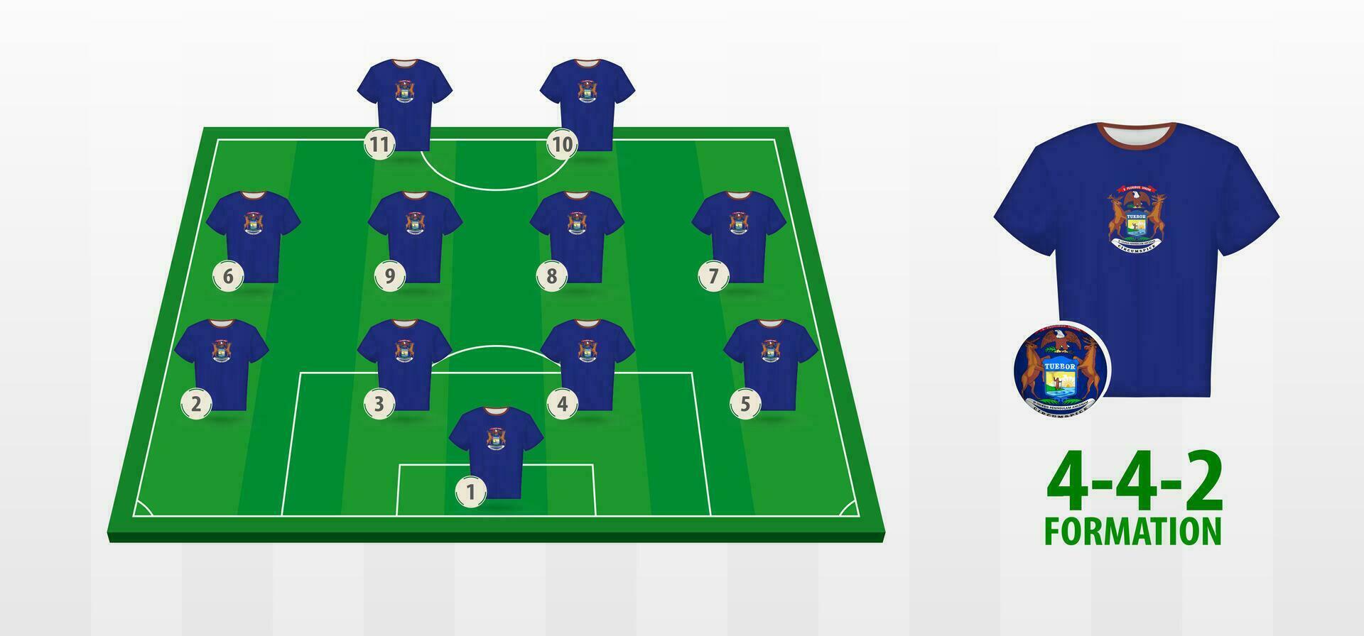 Michigan National Football Team Formation on Football Field. vector