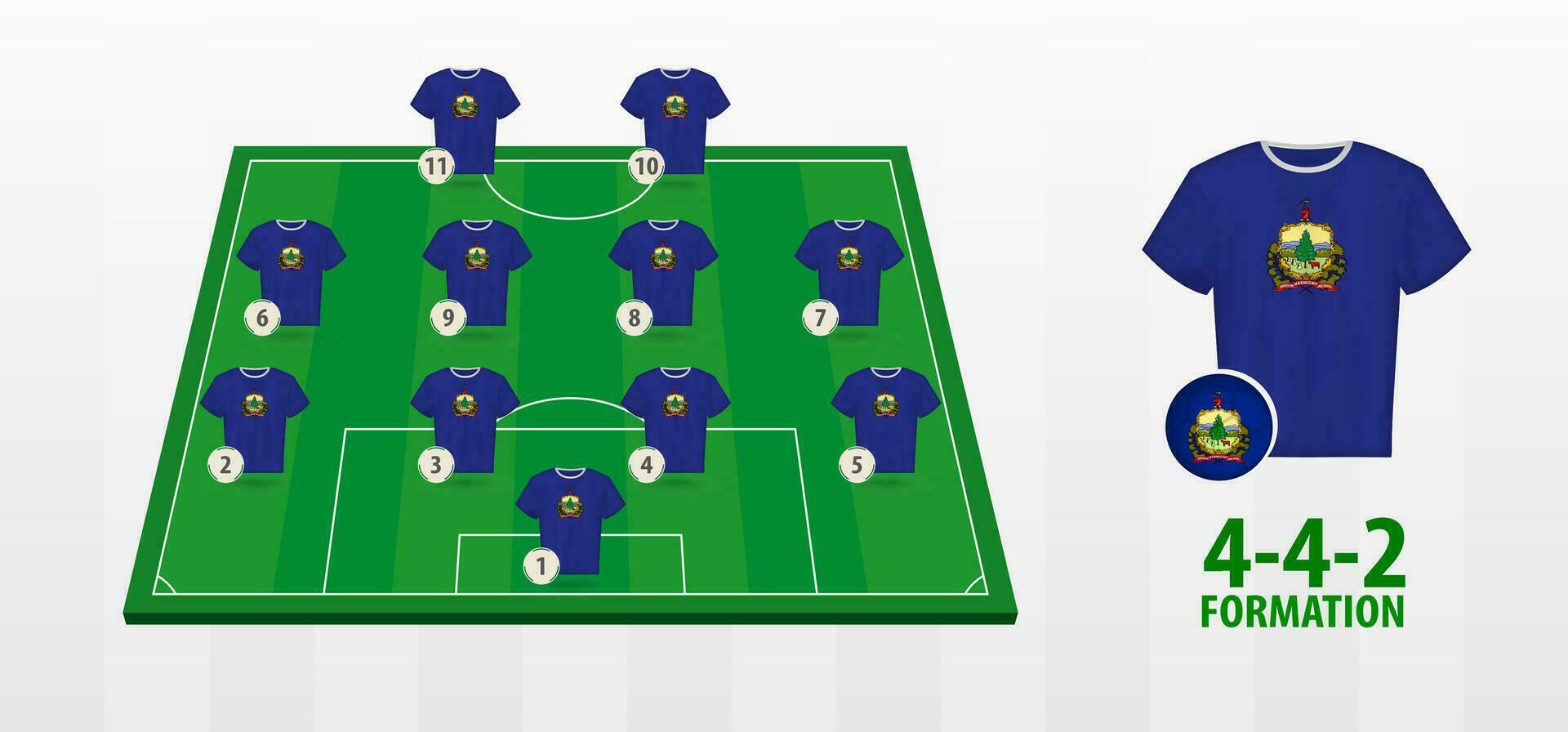 Vermont National Football Team Formation on Football Field. vector