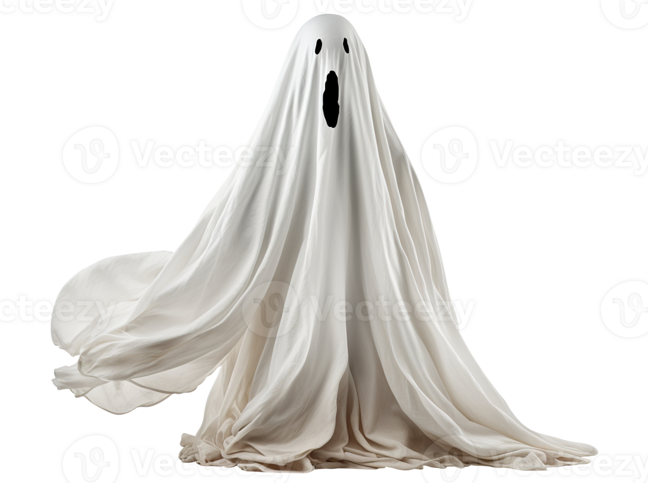 Scary Halloween ghost on transparent background. Happy Halloween costume. Spooky character, cut out. Trick or treat. Spirit, phantom. AI Generated png