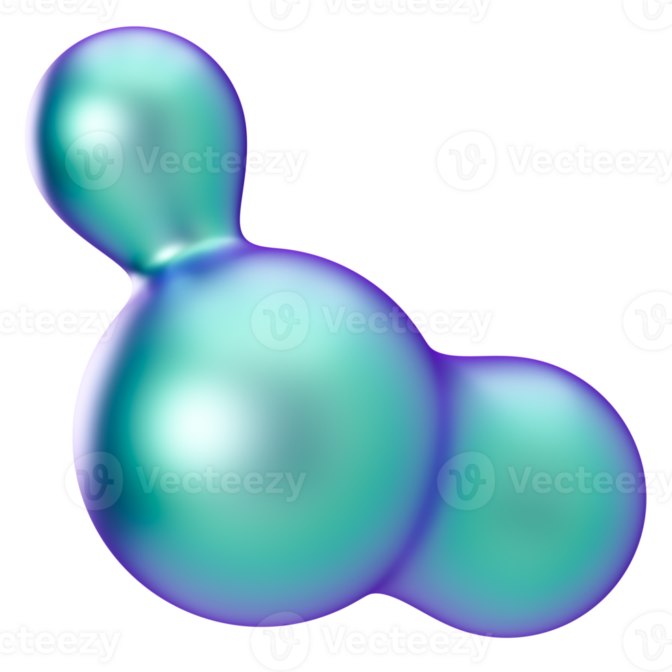 Rounded 3D shapes, metaballs on transparent background. Metallic, holographic material. Vibrant colors. Trendy and futuristic design elements. Iridescent objects. 3D rendering. png