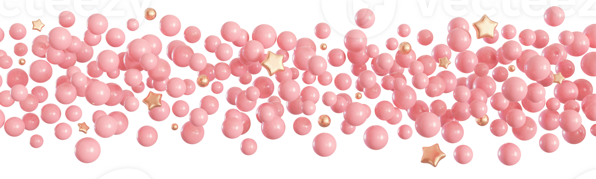 Pink balloons line on transparent background. It's a girl foreground. Border, row. Cut out graphic design elements. Happy birthday, party, baby shower decoration. Helium balloon group. 3D render. png