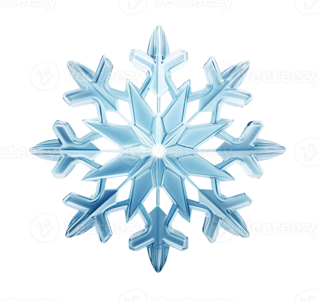 Beautiful blue snowflake on transparent background. Winter, Christmas element. Realistic snow flake. Cut out crystal of snow. Macro view. AI generated png