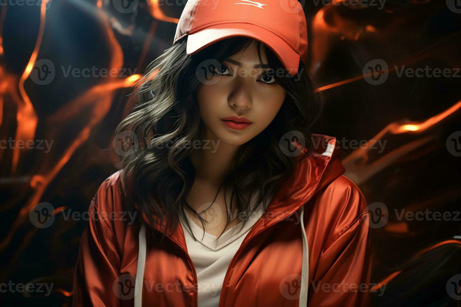 AI Generative beautiful asian baseball girl figure in casual outfit photo