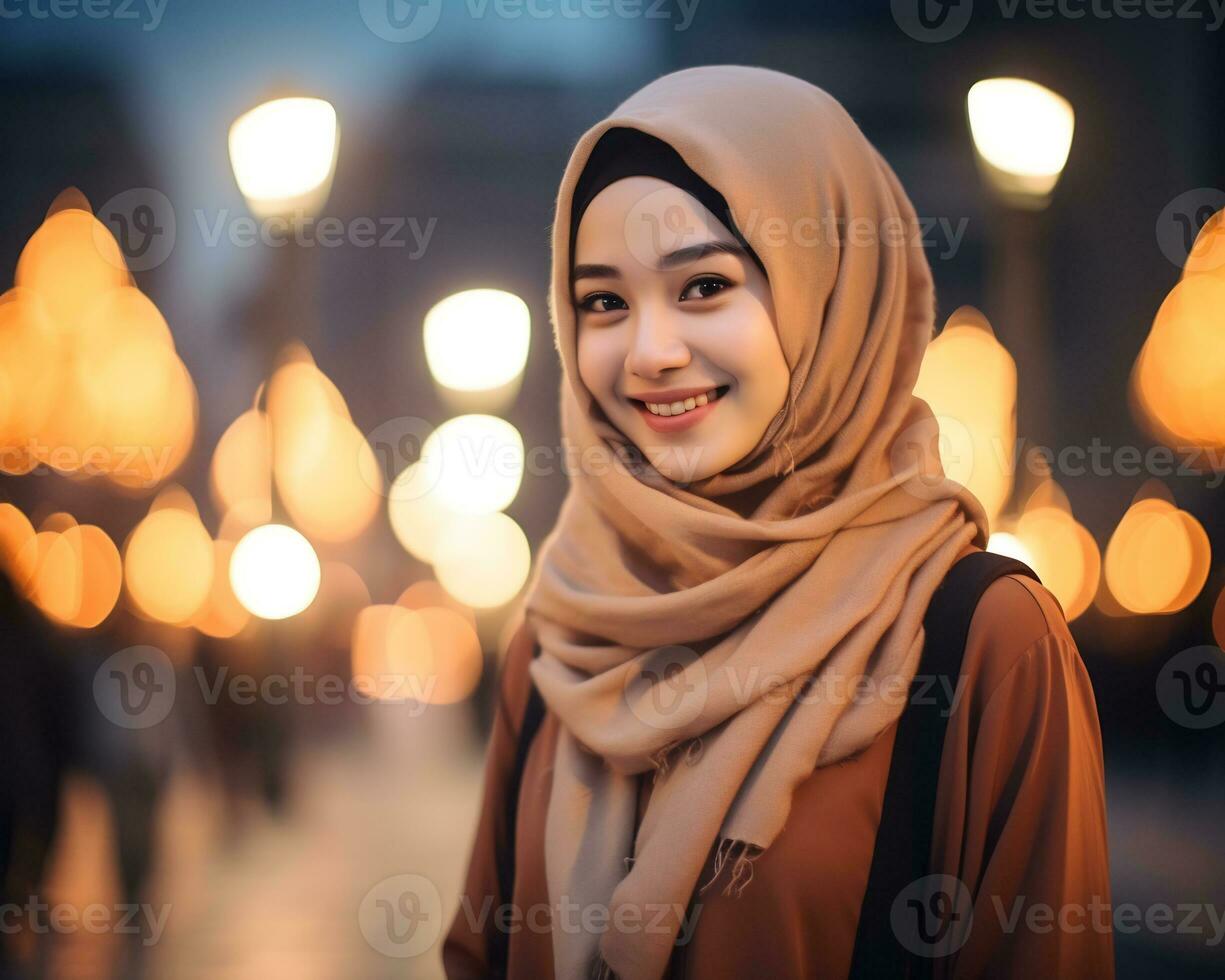 AI Generative Beautiful asian muslim girl wearing hijab photo