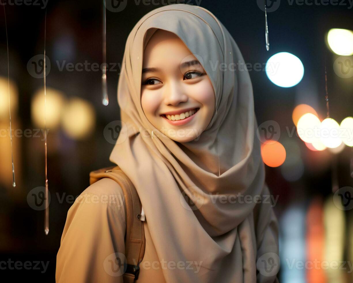AI Generative Beautiful asian muslim girl wearing hijab photo
