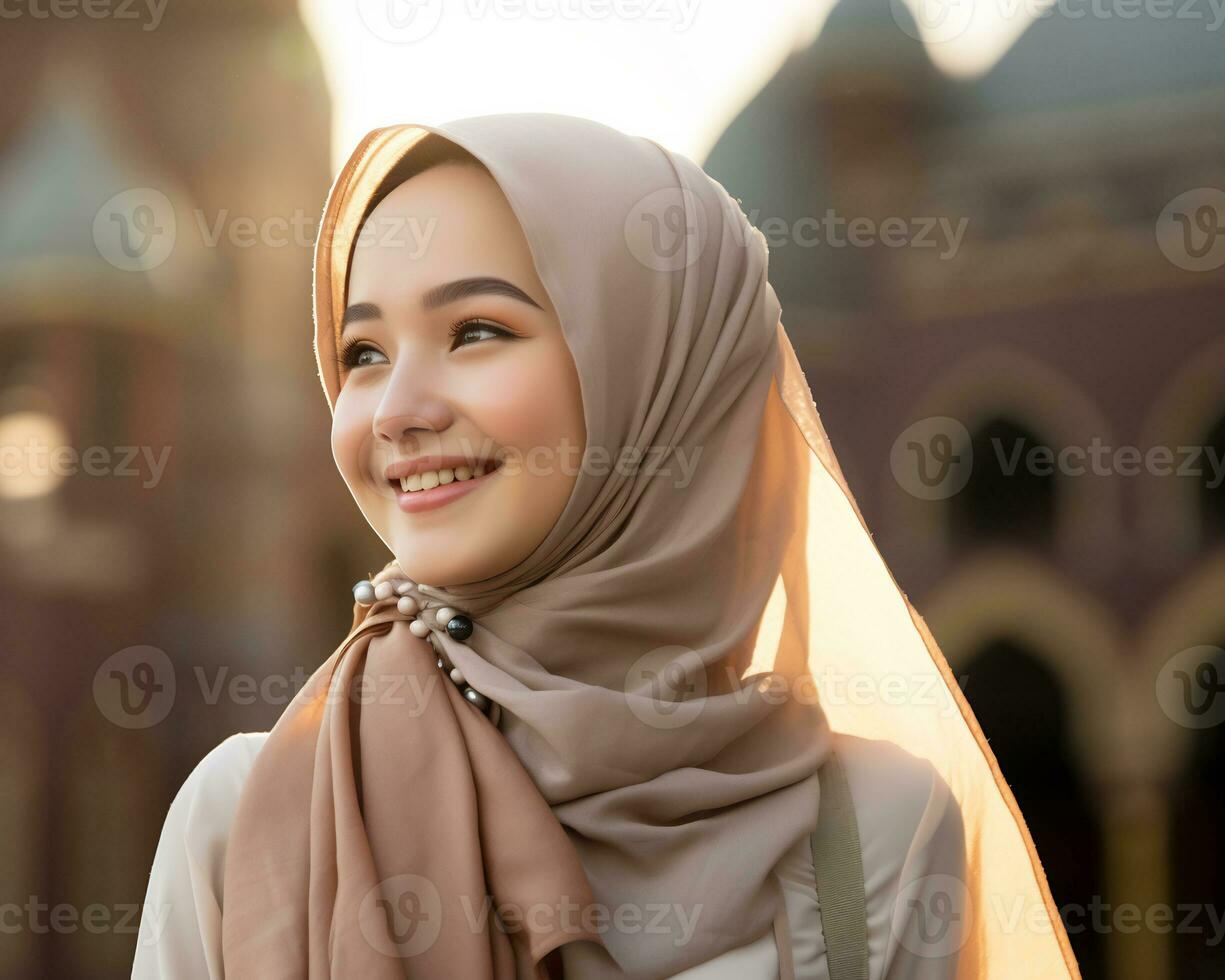 AI Generative Beautiful asian muslim girl wearing hijab photo