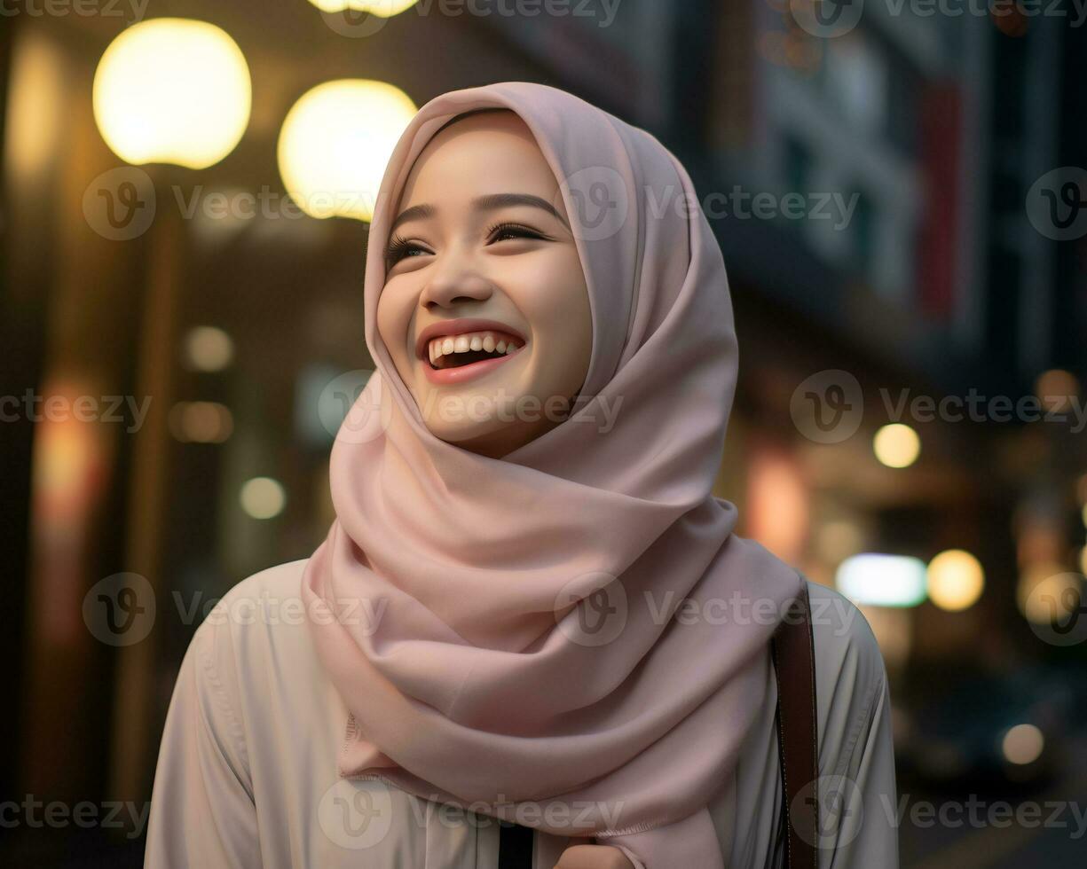 AI Generative Beautiful asian muslim girl wearing hijab photo