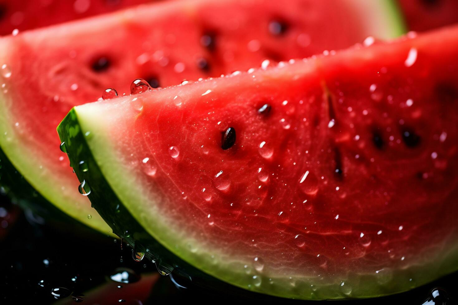 AI Generative image of juicy slice watermelon with water droplet photo