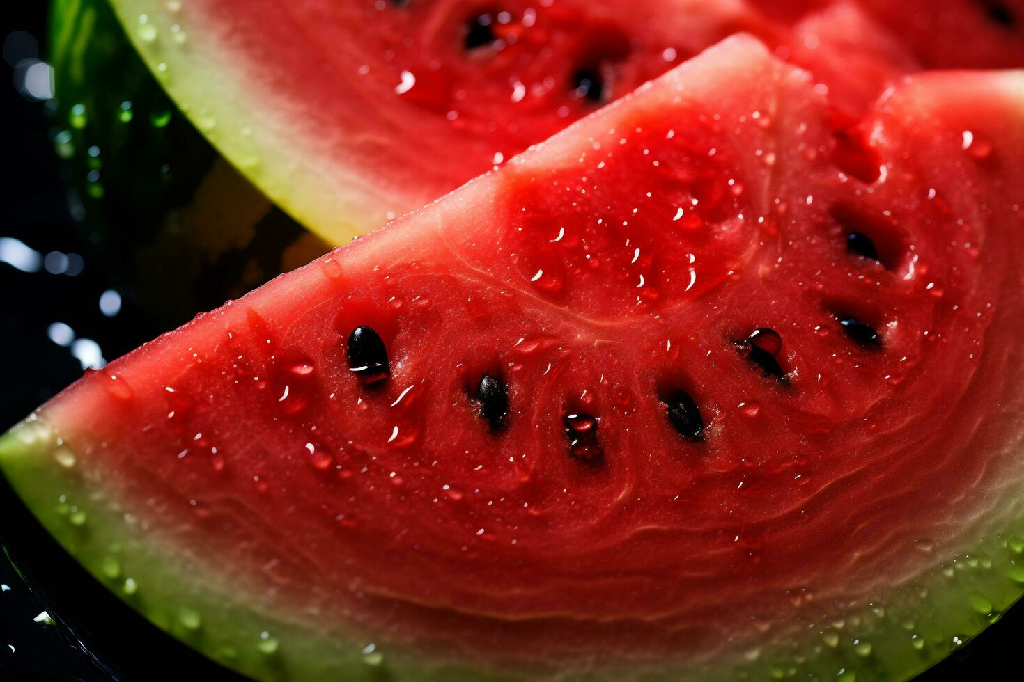 AI Generative image of juicy slice watermelon with water droplet photo
