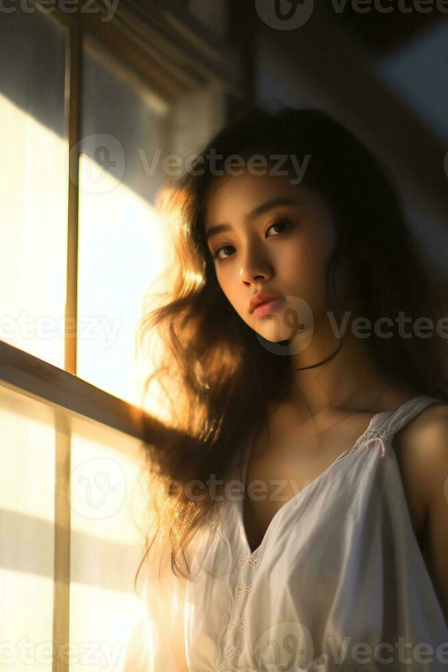 AI Generative beautiful asian girl showing natural beauty photo