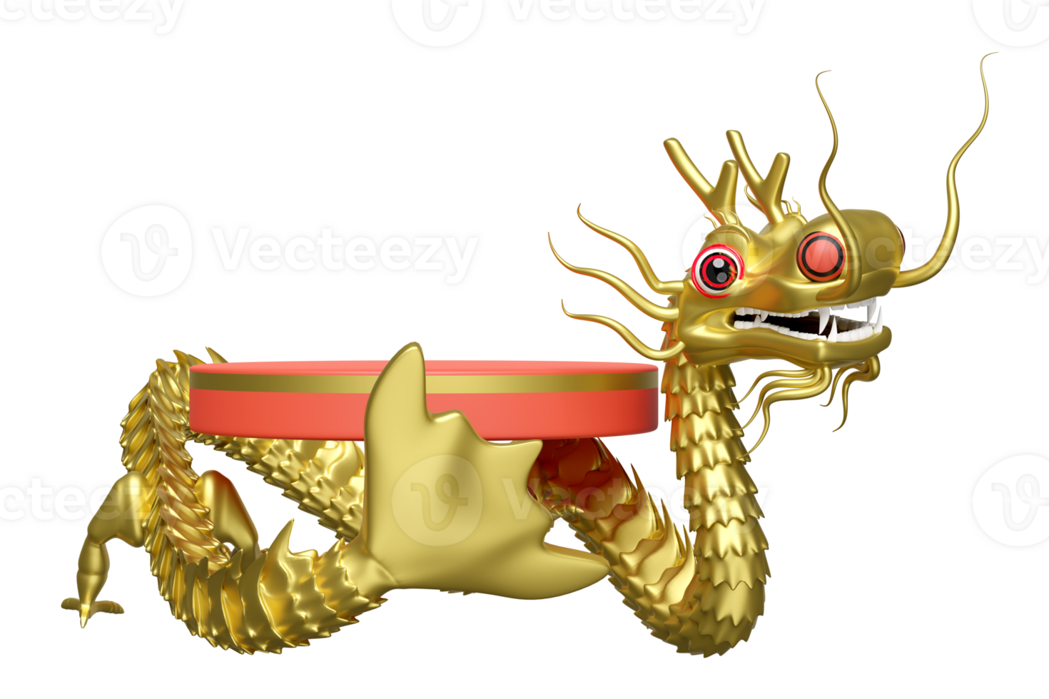 3d chinese new year 2024 capricorn with cylinder stage podium empty isolated. 3d render illustration png