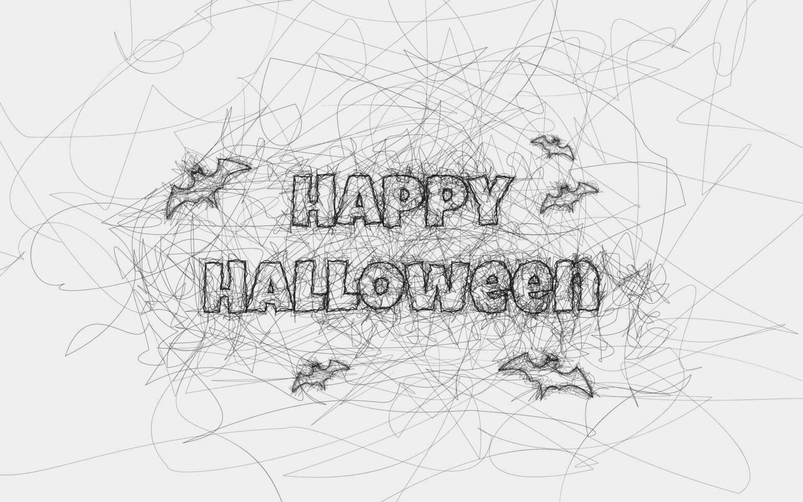 Happy Halloween design line art sketch and doodles banner design. This spooky sketch features bats, perfect for holiday decorations and banners. Not AI generated. vector