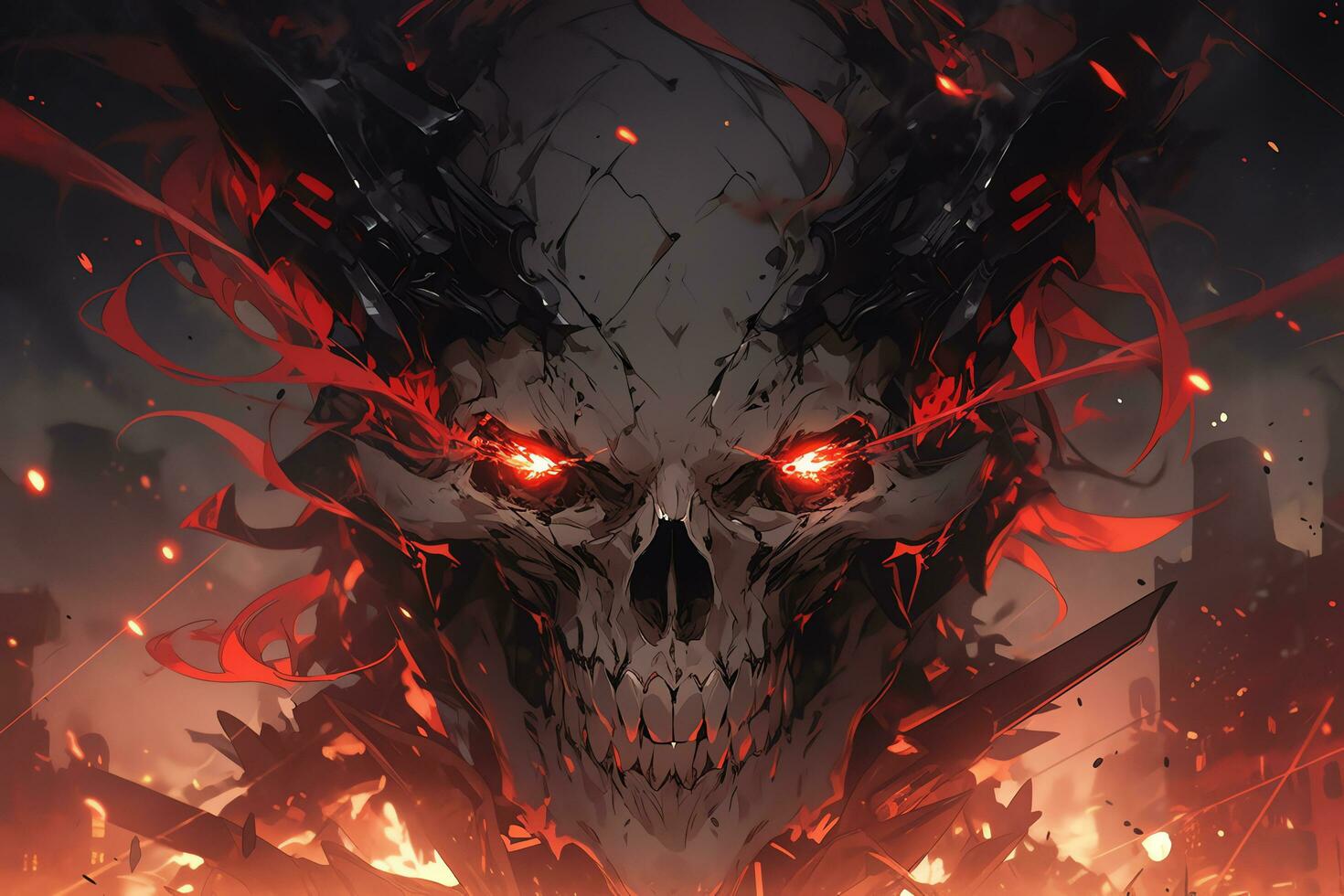 AI Generative Illustration of scary demon in the hell photo