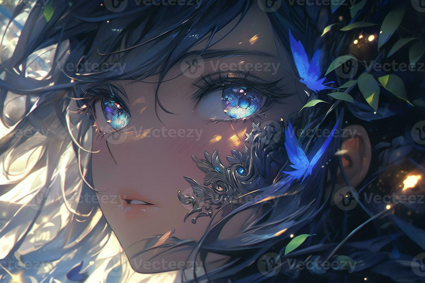 AI Generative forest elf with wing and beautiful eyes in anime style photo