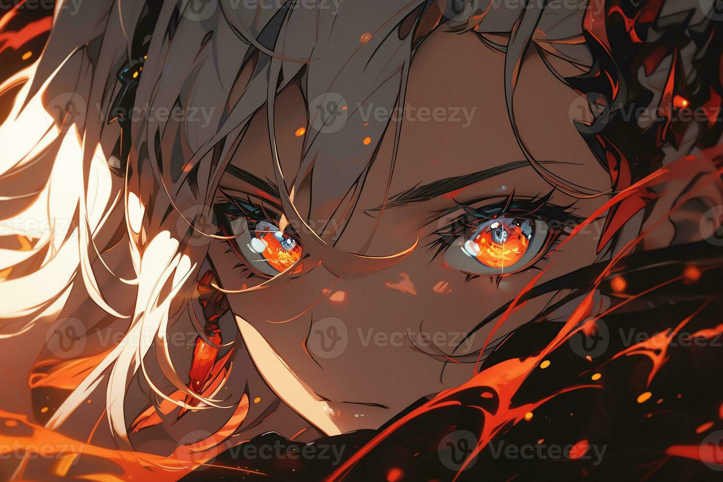 AI Generative Beautiful demon with the eyes lights up in anime style photo