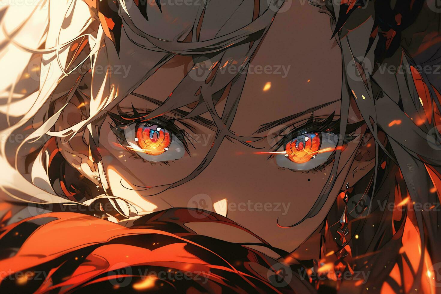 AI Generative Beautiful demon with the eyes lights up in anime style photo