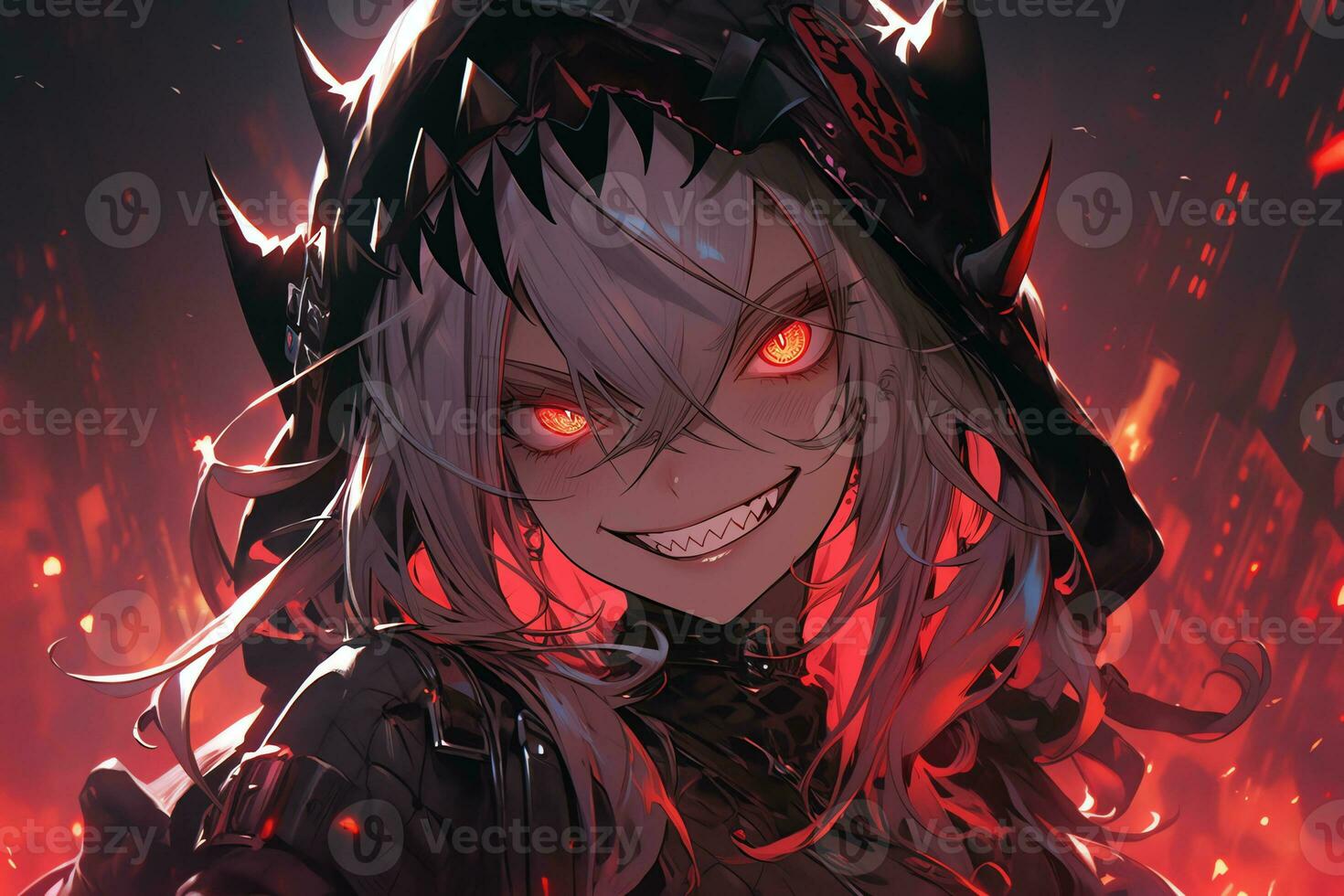 AI Generative Beautiful demon with the eyes lights up in anime style photo