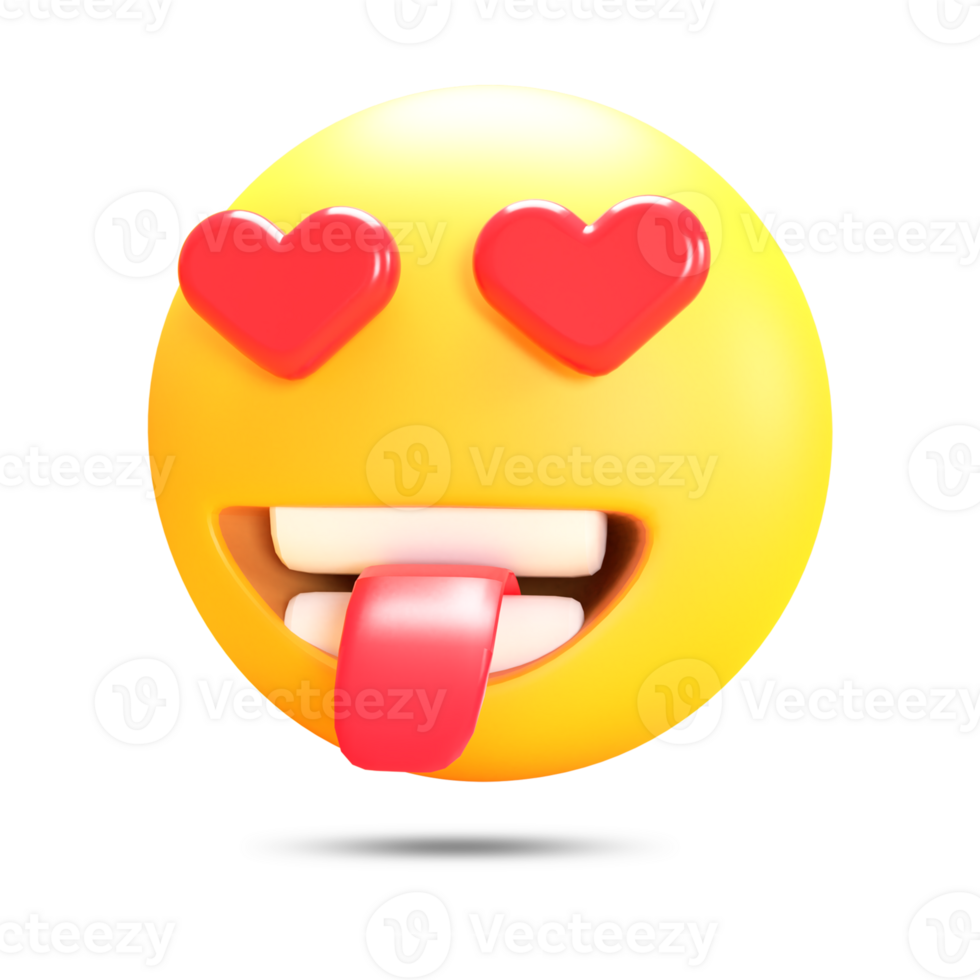 realistic 3d rendering love hearts eyes with tongue out emoji png