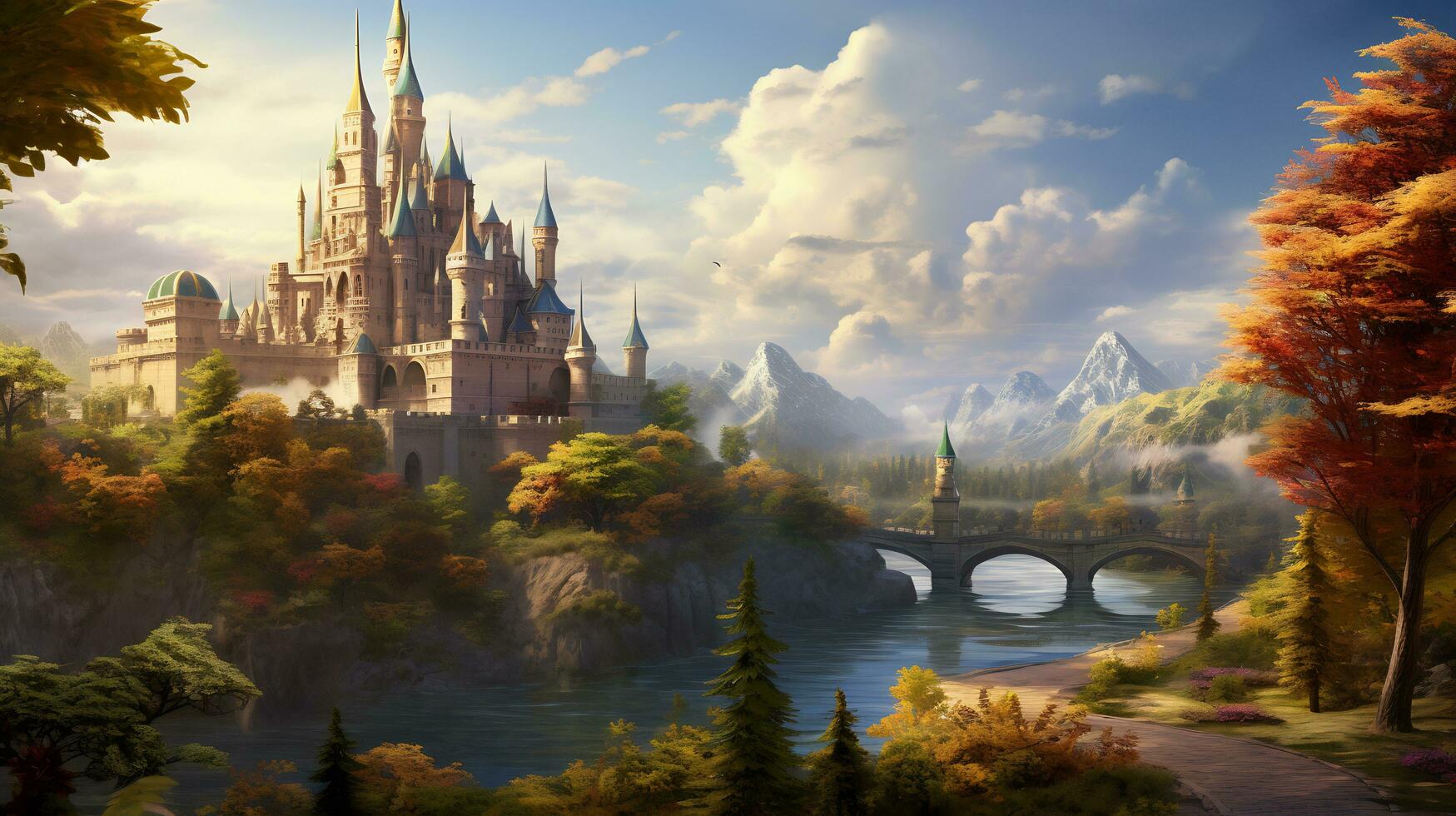 The Elegance of an Old Castle with a Magnificent Natural Background. AI Generative photo