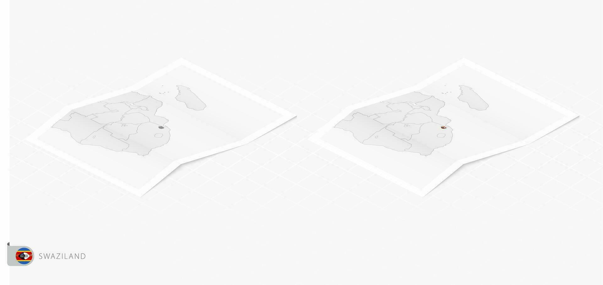 Set of two realistic map of Swaziland with shadow. The flag and map of Swaziland in isometric style. vector