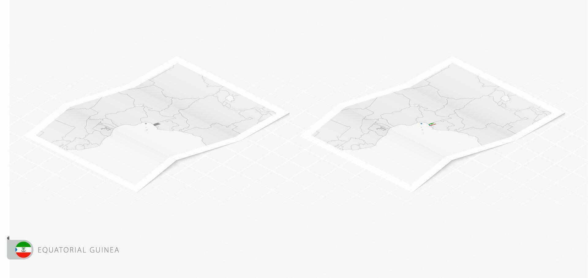 Set of two realistic map of Equatorial Guinea with shadow. The flag and map of Equatorial Guinea in isometric style. vector