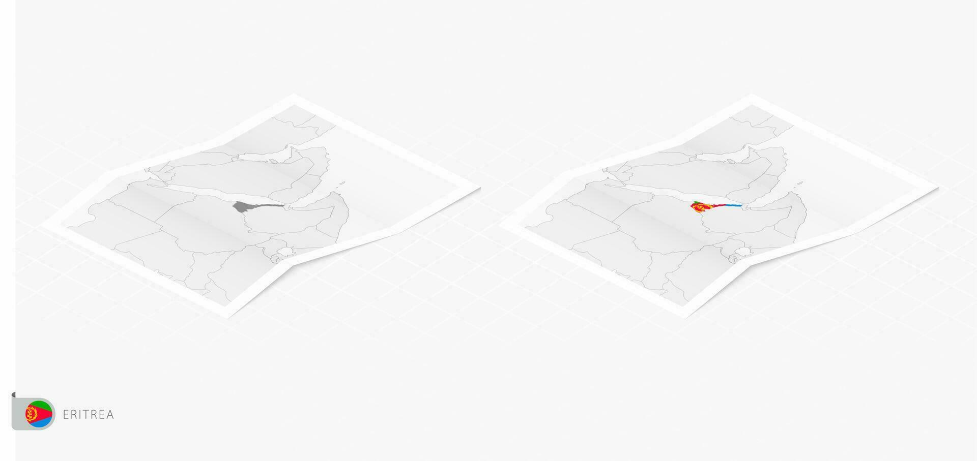 Set of two realistic map of Eritrea with shadow. The flag and map of Eritrea in isometric style. vector
