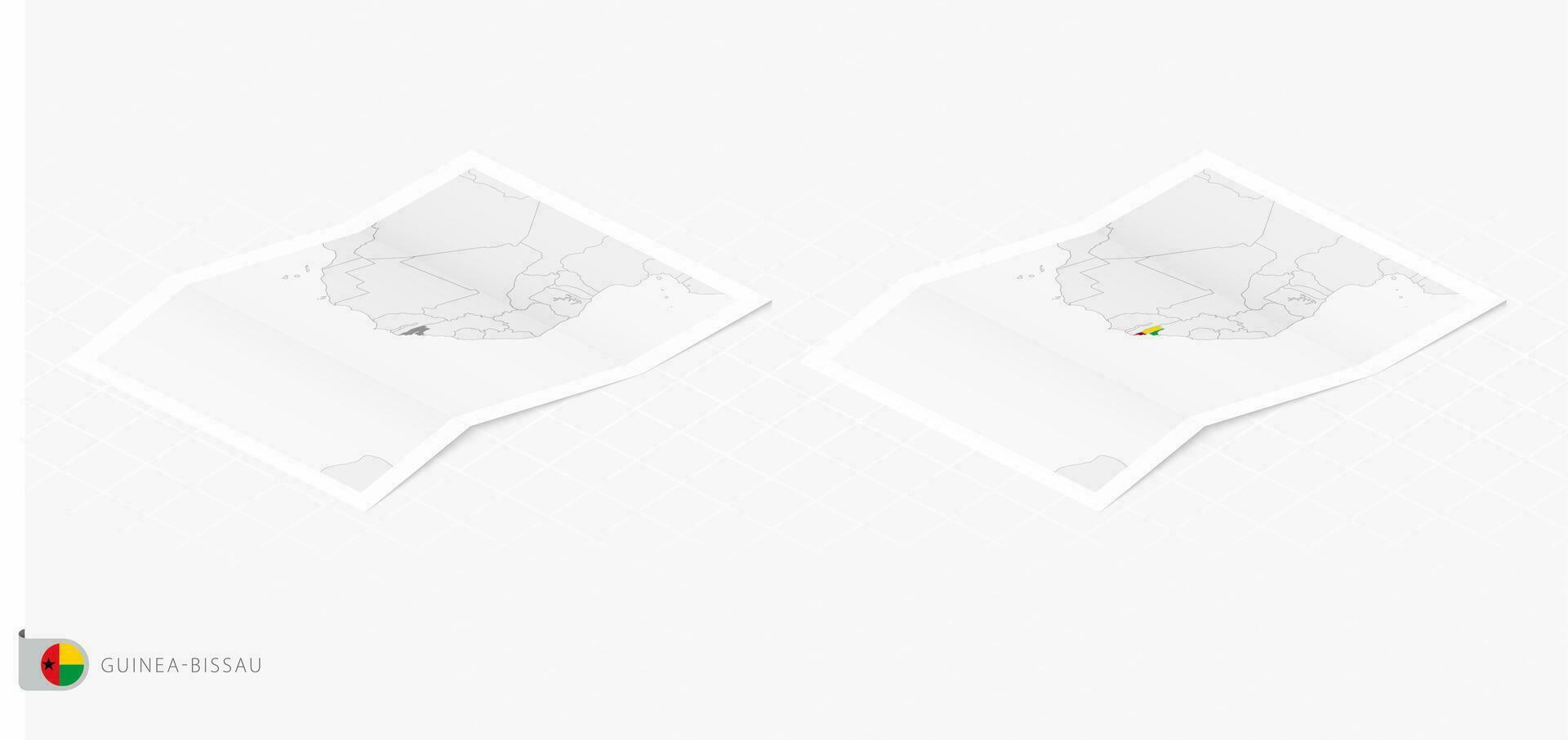 Set of two realistic map of Guinea-Bissau with shadow. The flag and map of Guinea-Bissau in isometric style. vector
