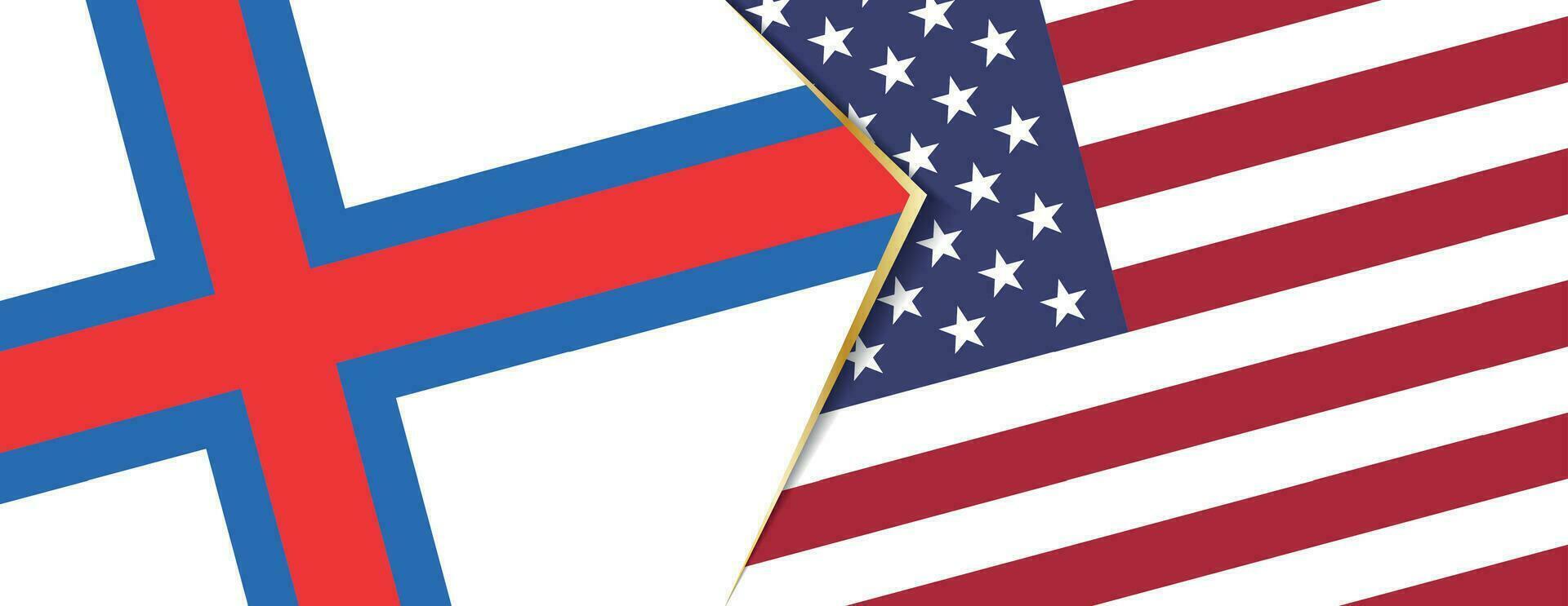 Faroe Islands and USA flags, two vector flags.