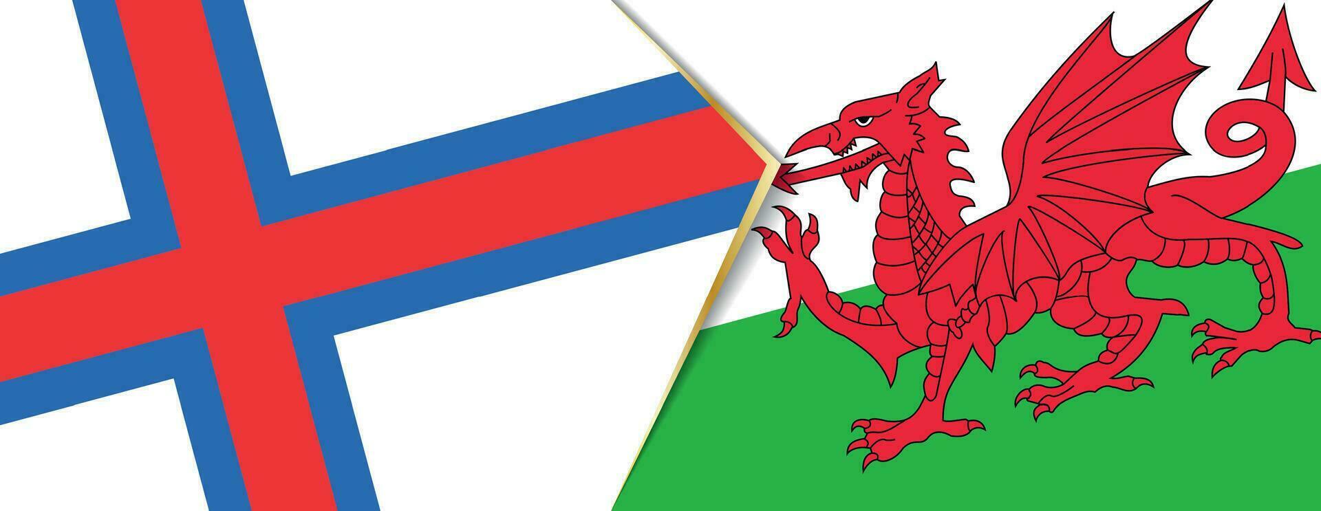 Faroe Islands and Wales flags, two vector flags.