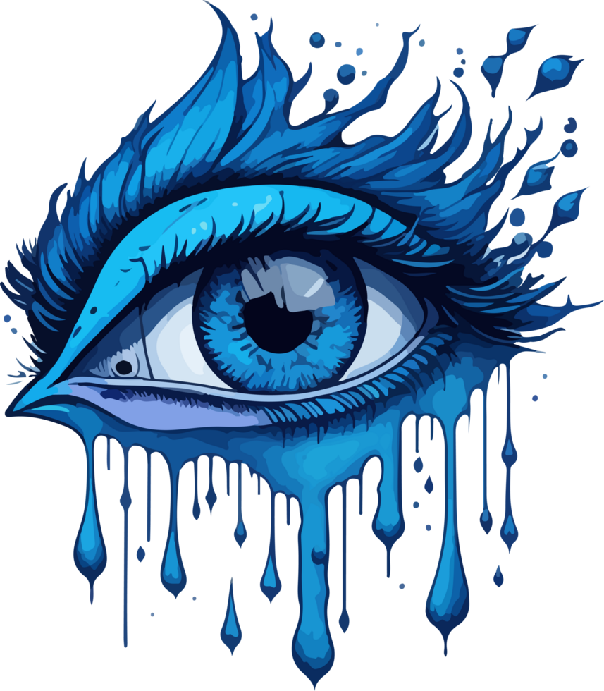 Blue Eye with Tears Clip Art AI Generative png