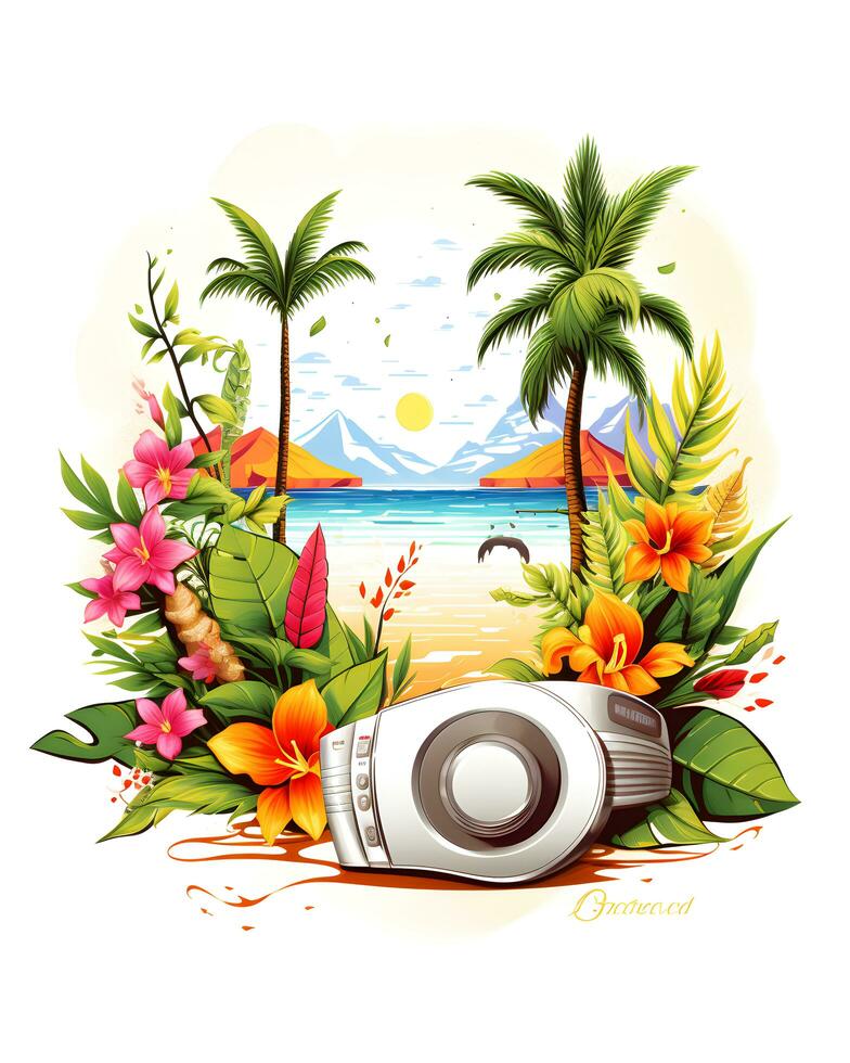 Digital Summer Beach Tshirt Design Illustration Art  Background photo