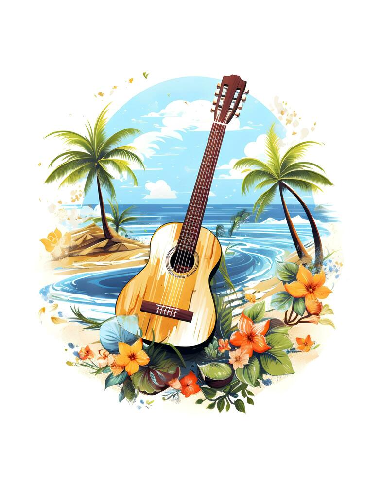 Digital Summer Beach Tshirt Design Illustration Art  Background photo