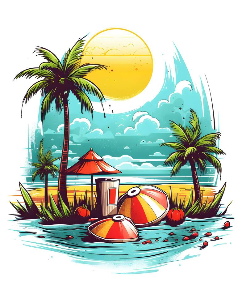 Digital Summer Beach Tshirt Design Illustration Art  Background photo
