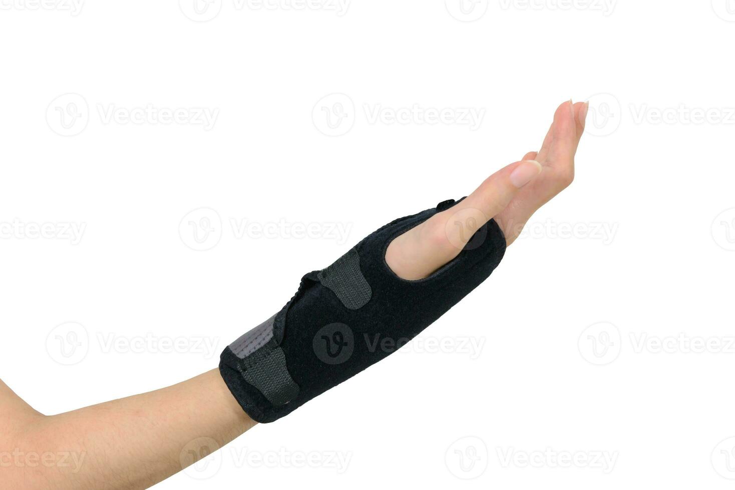 women hand with wrist splint for right hand isolated on white background with path photo