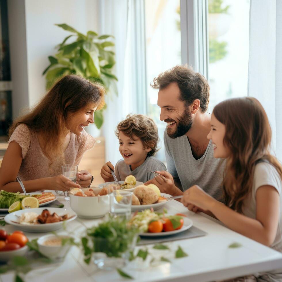 Happy family gathered around the table - heartwarming and joyful. photo