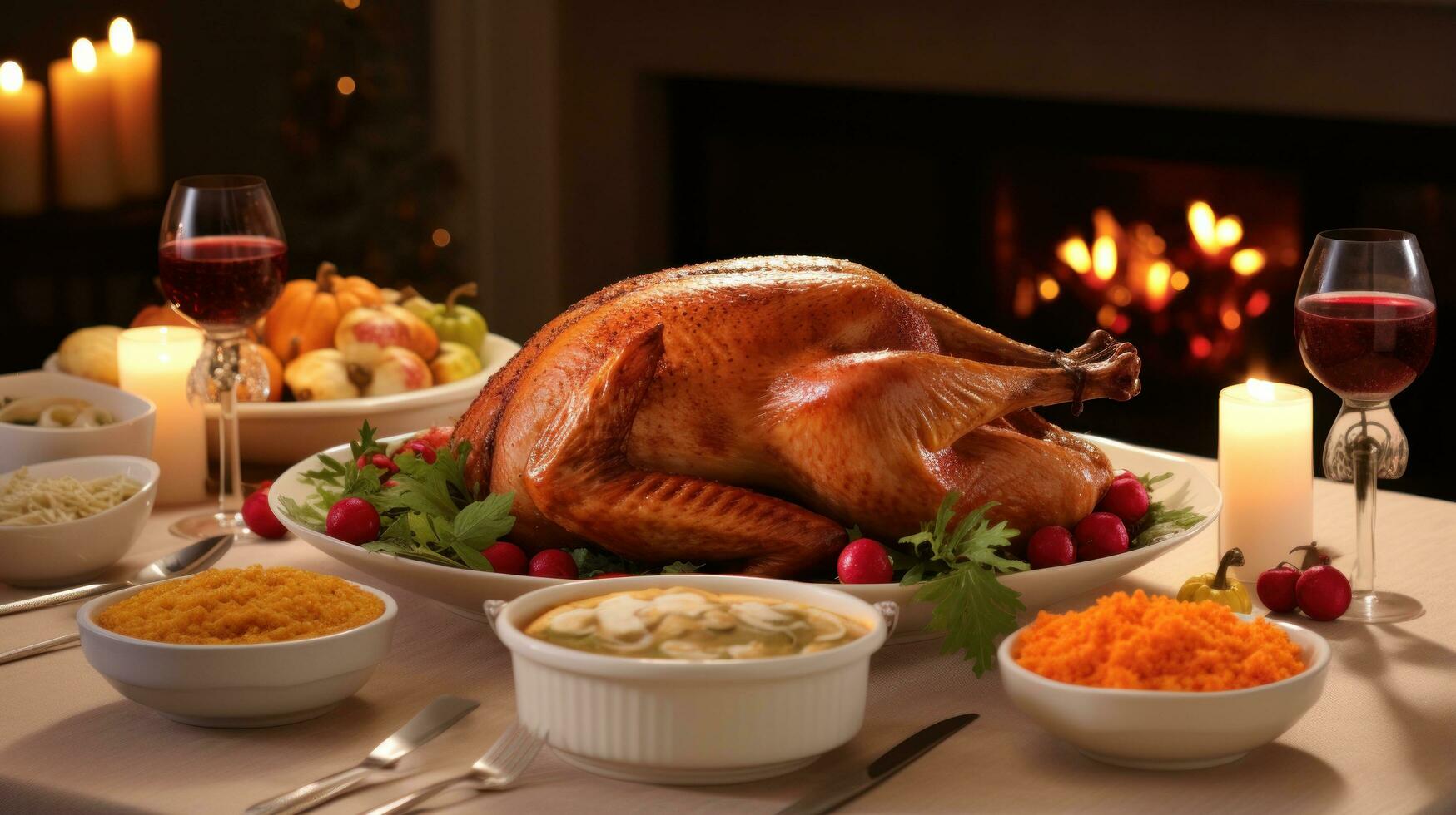 Turkey dinner with all the fixings - warm and inviting photo