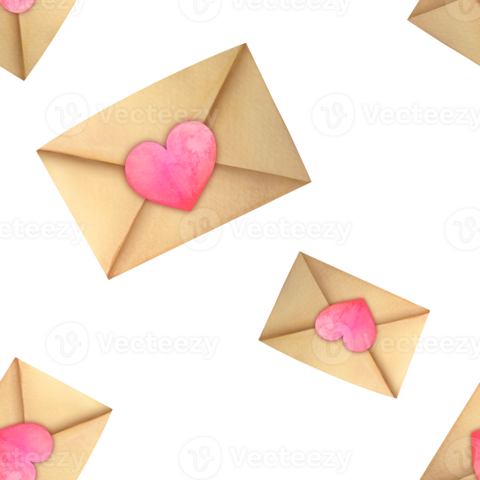 Love letters Be my Valentine seamless pattern. watercolor congratulations mail letters background for packaging paper, fabrics, wrapping gifts, scrapbooking, textile. Romantic memories concept png
