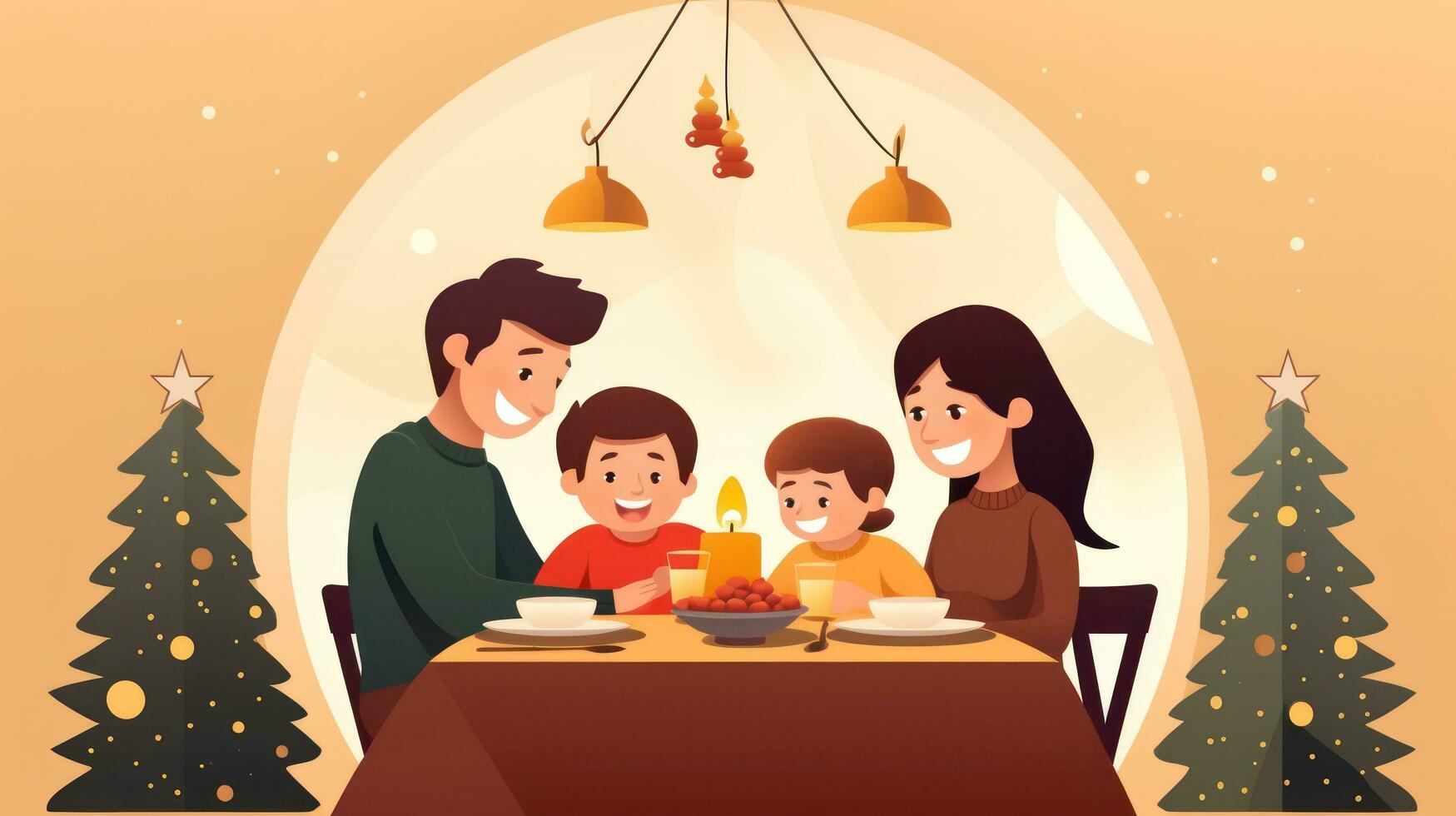 photo of happy family at christmas dinner in the style of minimalist backgrounds