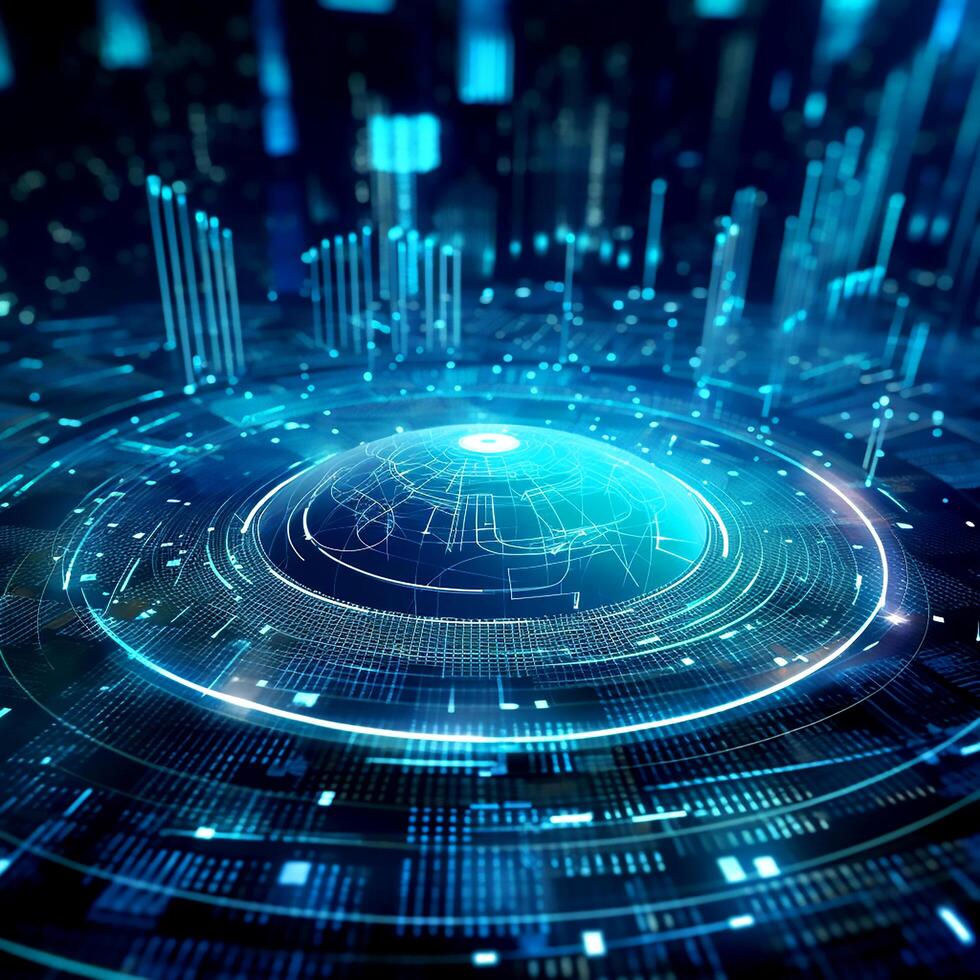 Fintech icon on abstract financial technology in dark blue theme photo