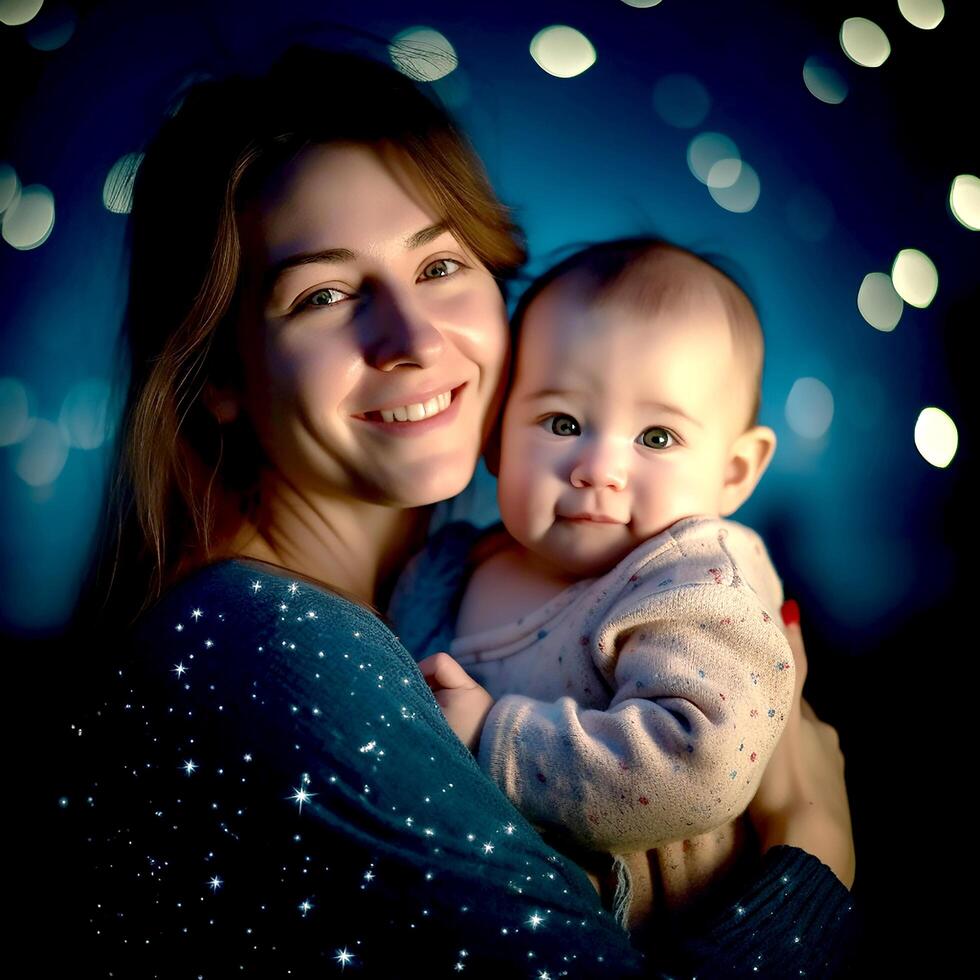 happy mother holding her baby child photo
