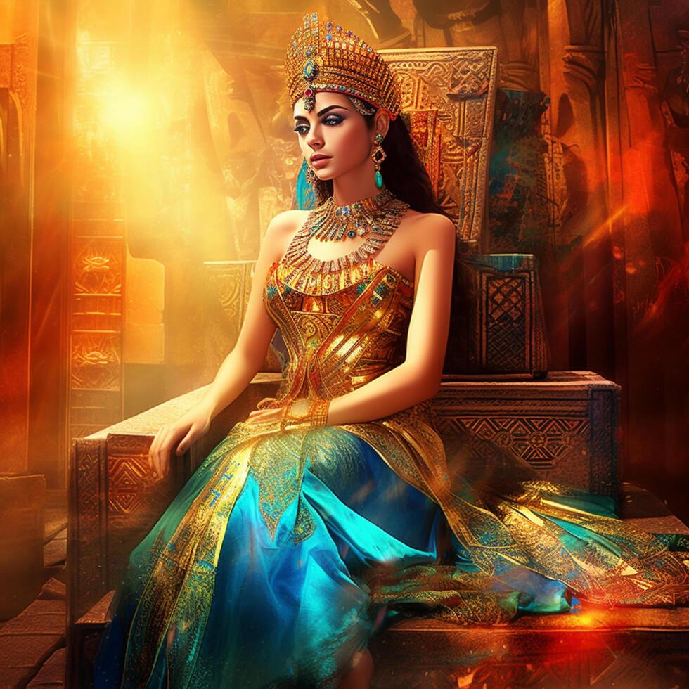 Pretty Egyptian queen in abstract background photo