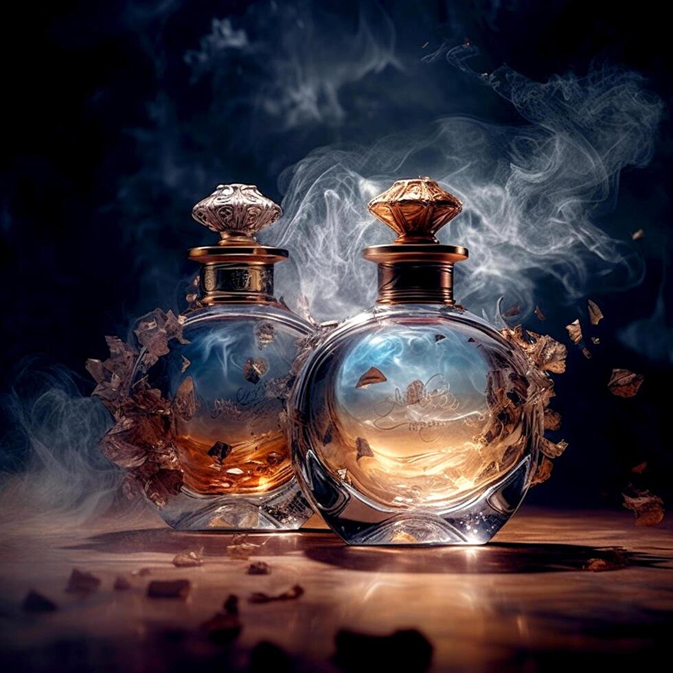 A vintage-style perfume bottles photo