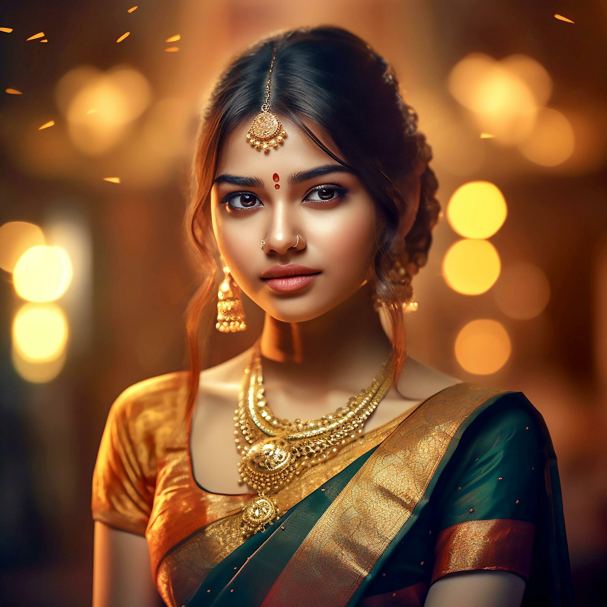 Premium AI Image  Simple looking Indian girl wearing a saree