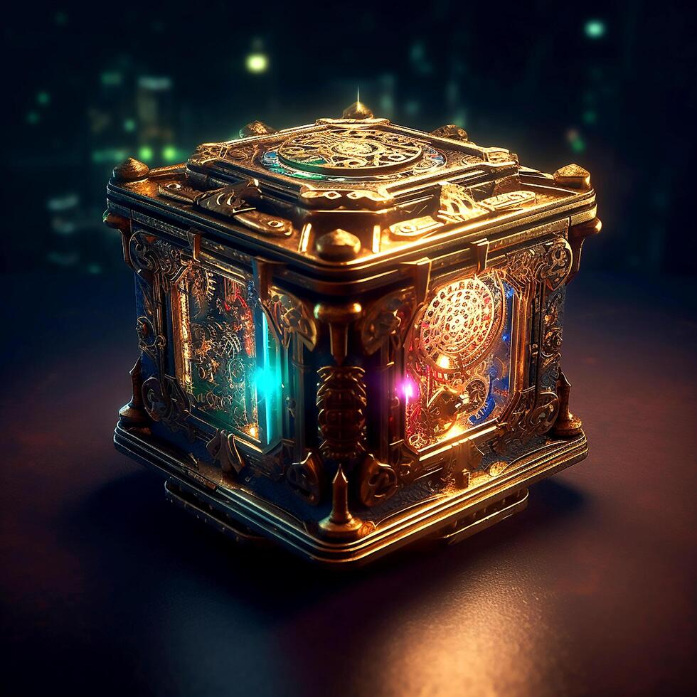 Magical glowing puzzle box photo