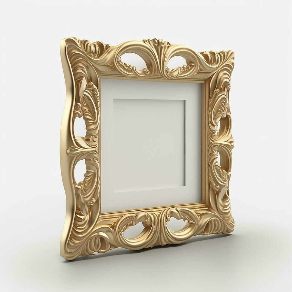 AI Generative Luxury engraved gold metal photo frame in light background